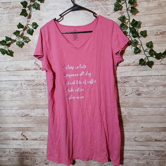 Secret Treasures Other - Secret Treasures Pink Night Shirt Sleep Checklist PJs Coffee Selfie Shop ST